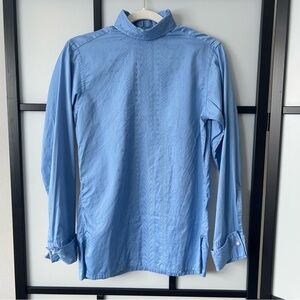 [XS-S] Vintage Light Blue Embroidered Long Sleeve Blouse w/Pearl Button Cuff